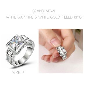 White Sapphire & White Gold Filled 3 Stone Ring
